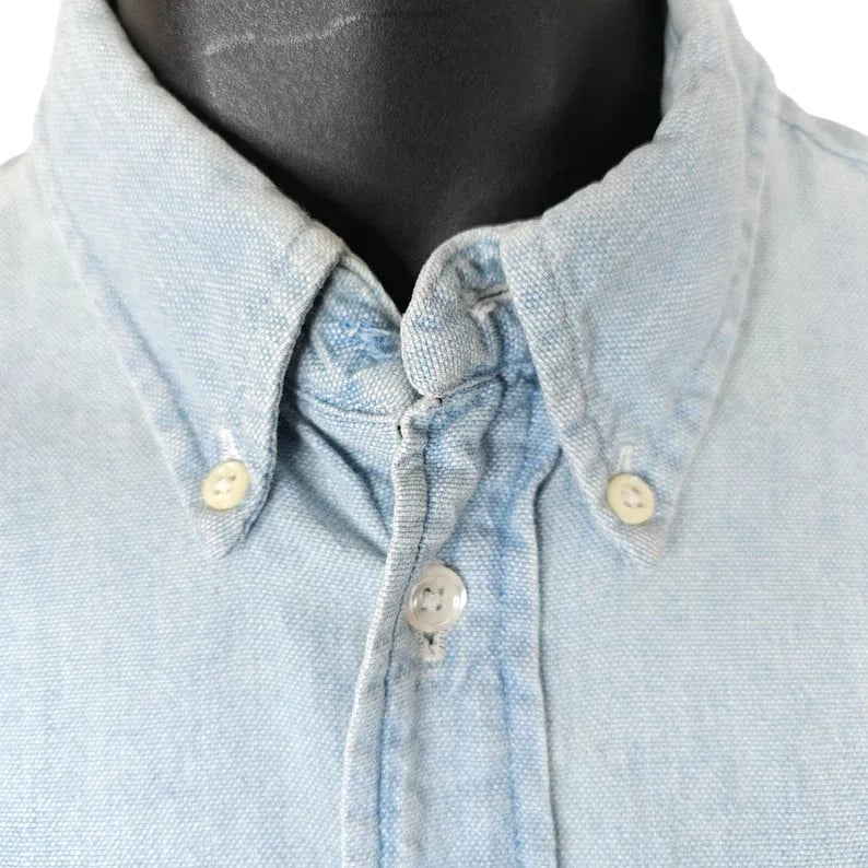 Vintage Ruff Hewn LS Mens MEDIUM Denim Shirt Light Blue Crest- Made In USA 3