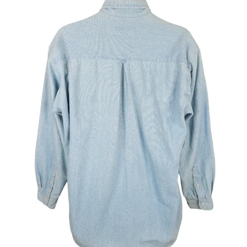 Vintage Ruff Hewn LS Mens MEDIUM Denim Shirt Light Blue Crest- Made In USA 5