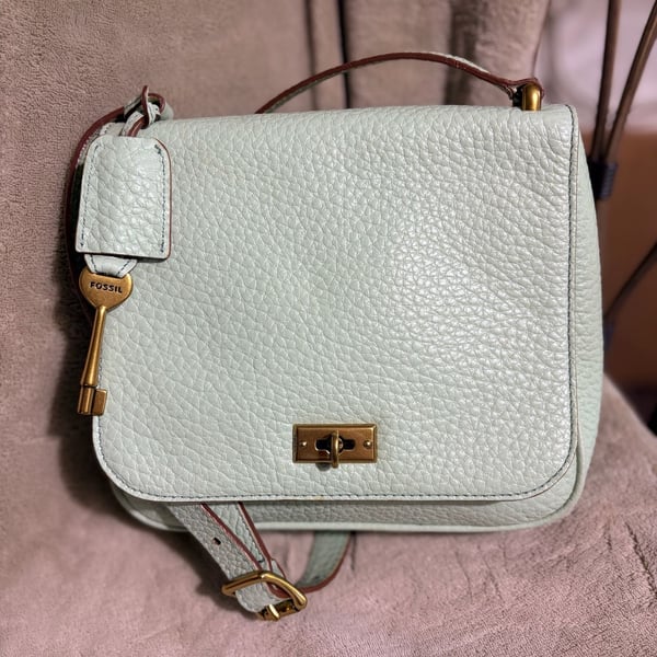 Fossil Memoir Flap Crossbody Bag Mint Green Pebbled Leather
