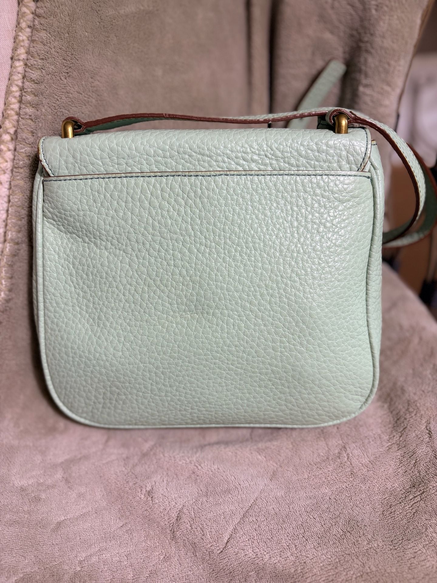 Fossil Memoir Flap Crossbody Bag Mint Green Pebbled Leather 4