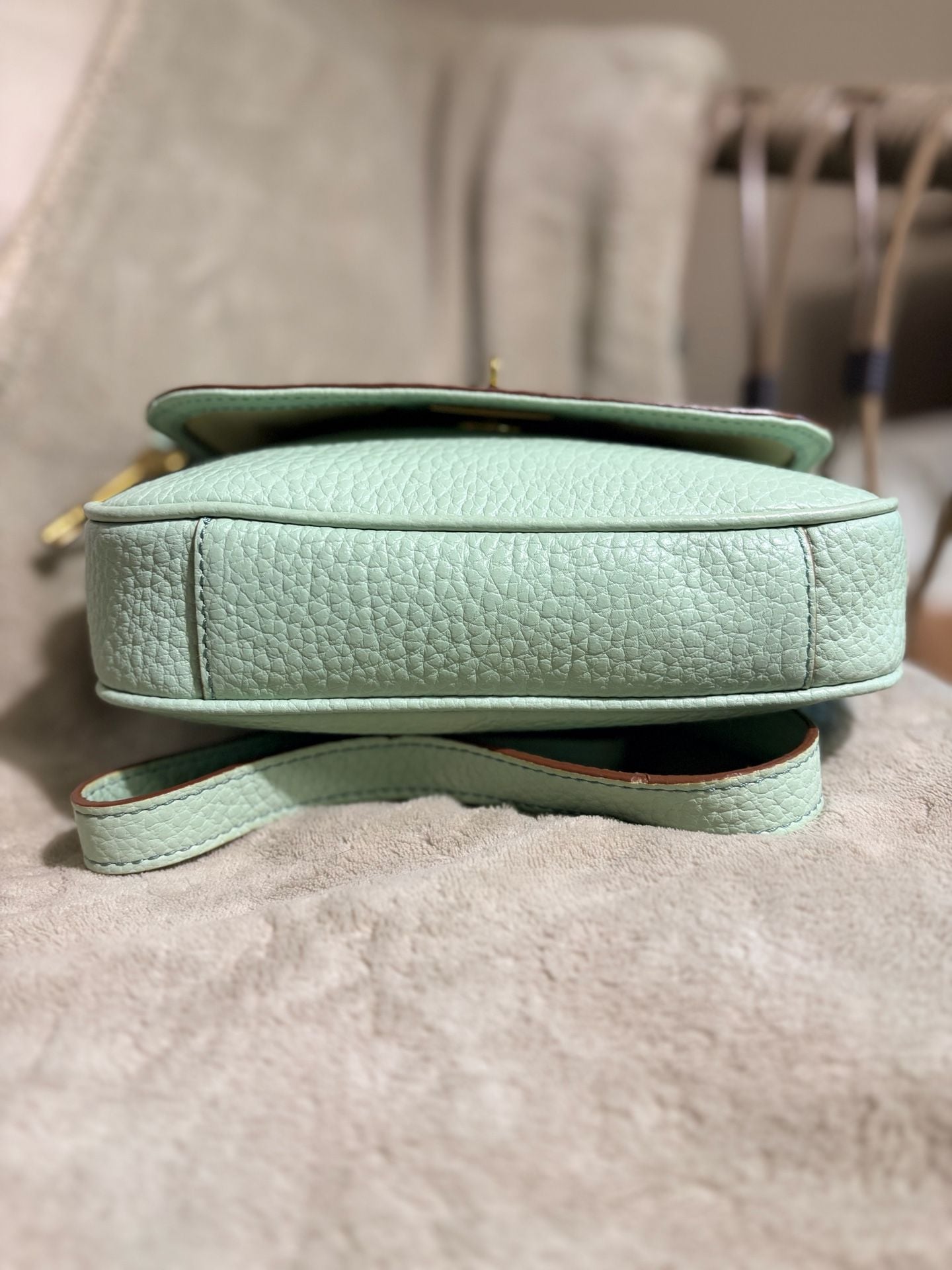 Fossil Memoir Flap Crossbody Bag Mint Green Pebbled Leather 5