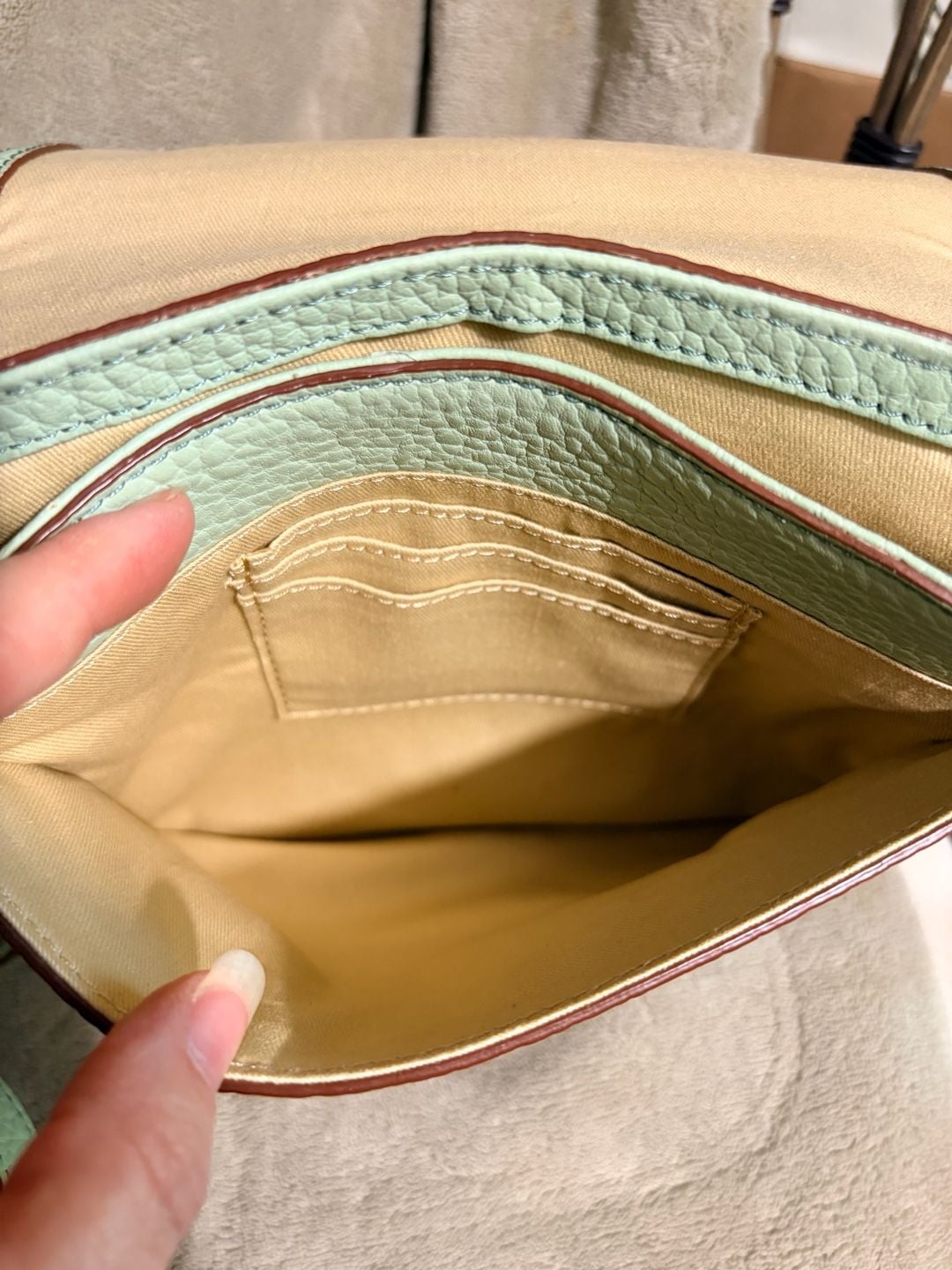 Fossil Memoir Flap Crossbody Bag Mint Green Pebbled Leather 6