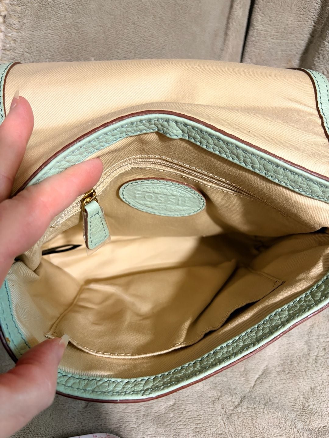 Fossil Memoir Flap Crossbody Bag Mint Green Pebbled Leather 8