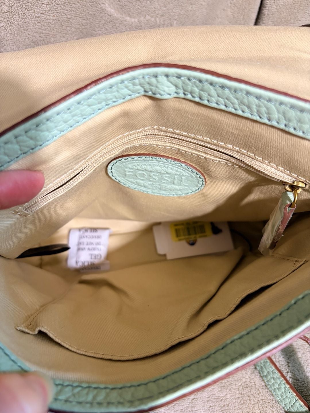Fossil Memoir Flap Crossbody Bag Mint Green Pebbled Leather 9
