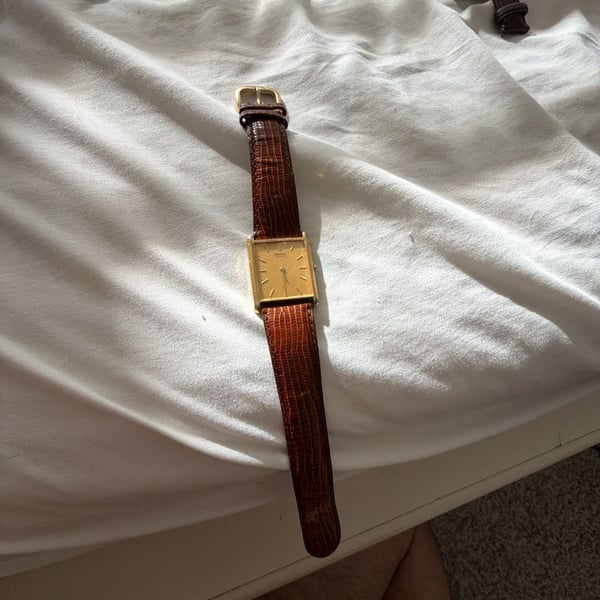 Seiko Quartz Tank Watch 5Y30-5069 Gold Tone Leather Strap