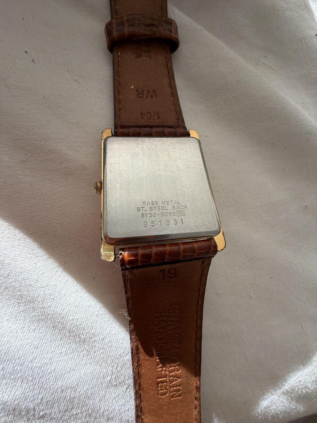 Seiko Quartz Tank Watch 5Y30-5069 Gold Tone Leather Strap 4