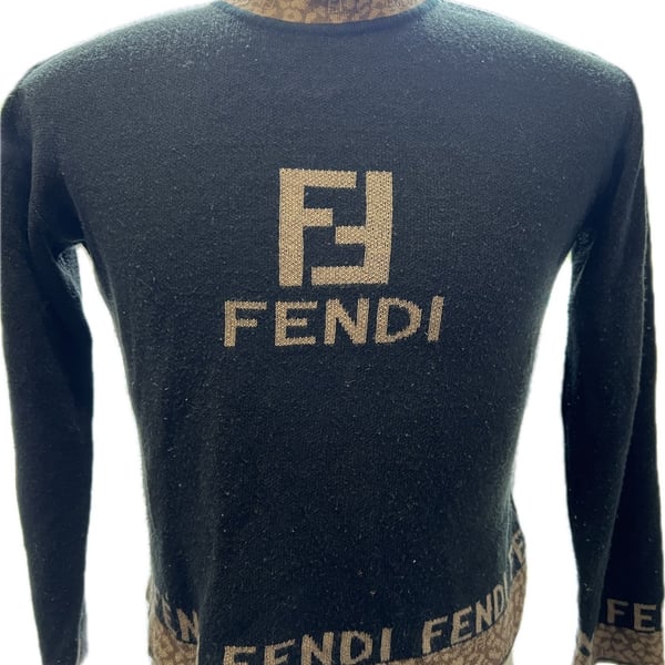 Fendi Monogram Logo Knit Sweater Black Gold