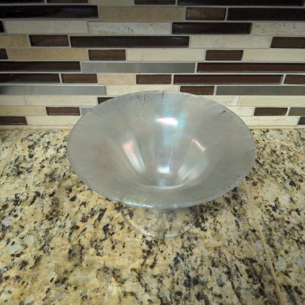 Art Glass Iridescent Pedestal Bowl Footed Compote Dish