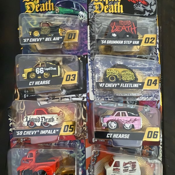 CarTuned Liquid Death complete Series 1.
Cars 1-8.