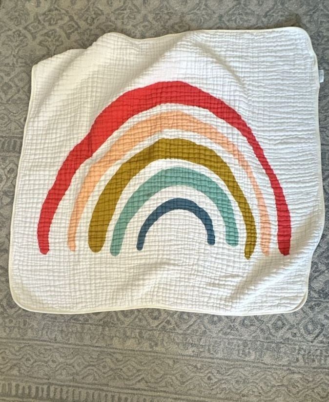 Clementine Kids Rainbow Quilt Toddler Blanket White Cotton Muslin 1