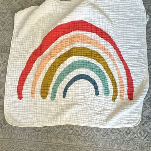 Clementine Kids Rainbow Quilt Toddler Blanket White Cotton Muslin