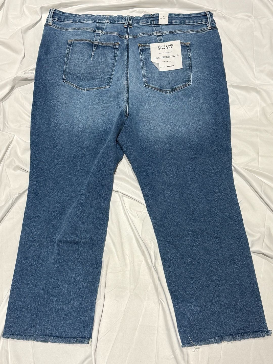 Good American Good Legs Straight Jeans Size 30 NWT Indigo Mid Rise Raw Hem $169 8
