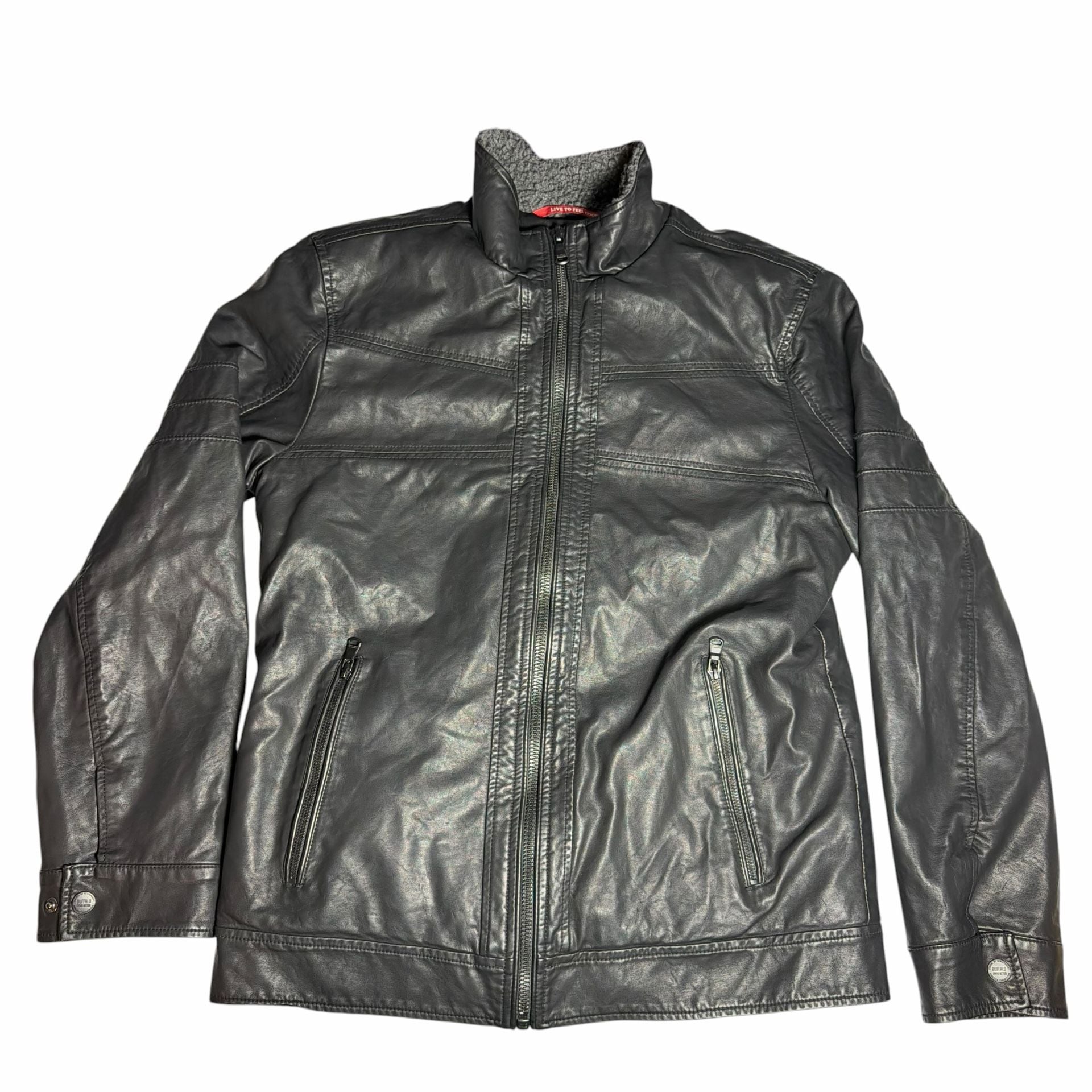 Buffalo David Bitton Faux Leather Jacket Size S Black Shearling Collar 2