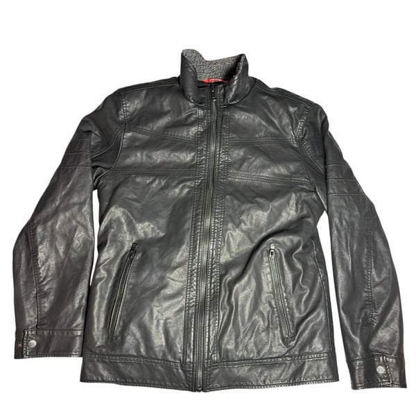 Buffalo David Bitton Faux Leather Jacket Size S Black Shearling Collar