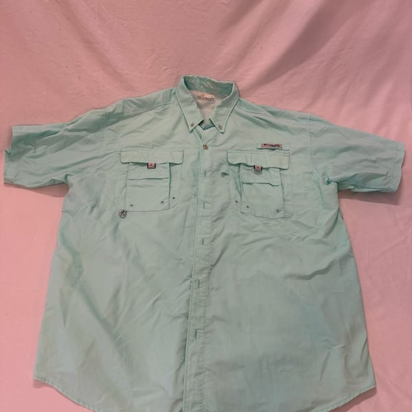 Columbia PFG Button Down Shirt Size L Teal Fishing