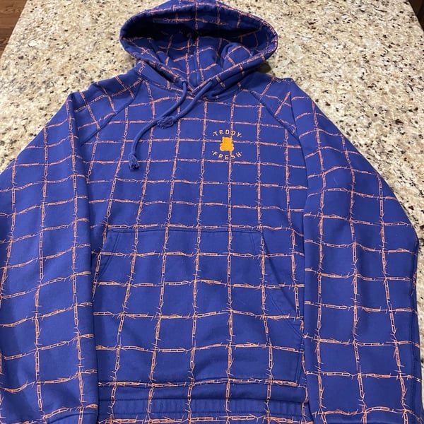 Teddy Fresh Barbed Wire Hoodie Size M Blue Orange Pullover Sweatshirt