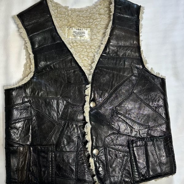70,s Patch Leather Biker Vest 