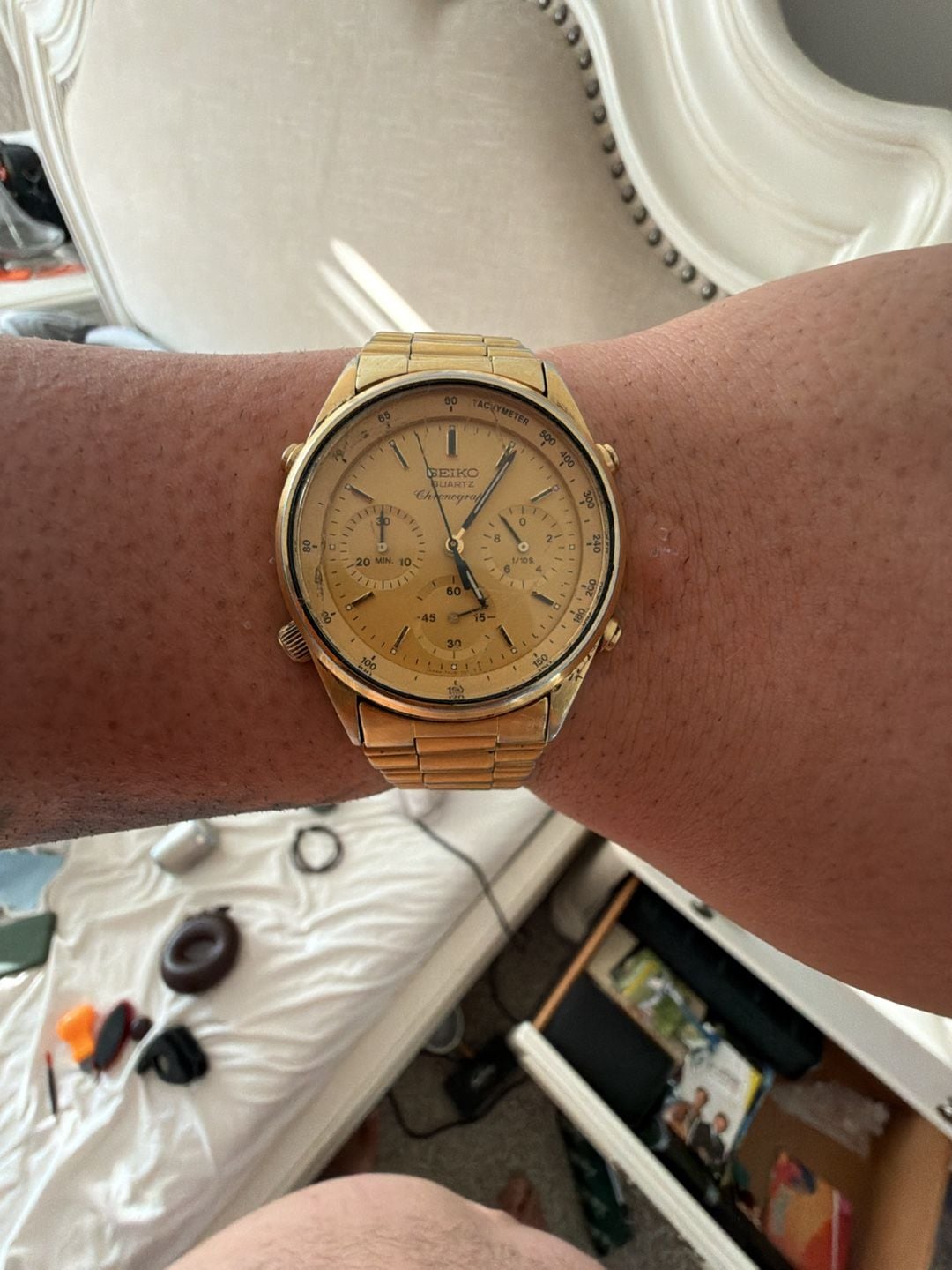 Seiko 7A28-7029 Chronograph Watch Gold Tone Stainless Steel 2