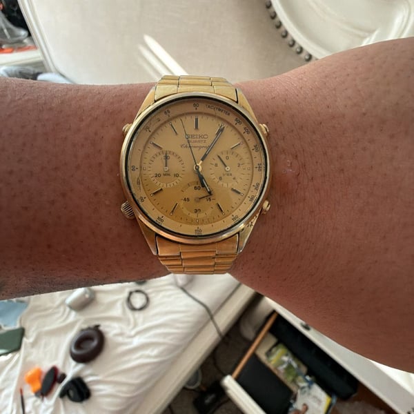 Seiko 7A28-7029 Chronograph Watch Gold Tone Stainless Steel