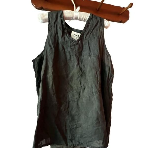 Flax Tank Top Size Small Black Linen V-Neck
