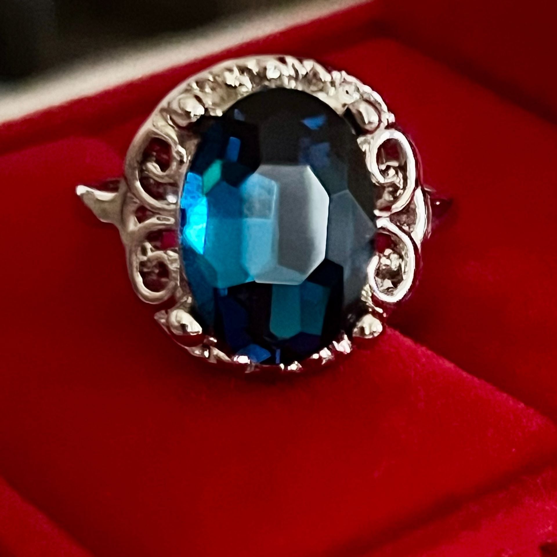  London Blue Topaz Filigree Ring Blue Silver Cocktail Ring Size 8 7