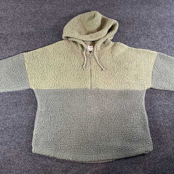 PINK Victoria's Secret Sherpa Hoodie Pullover Green Quarter Zip Size M