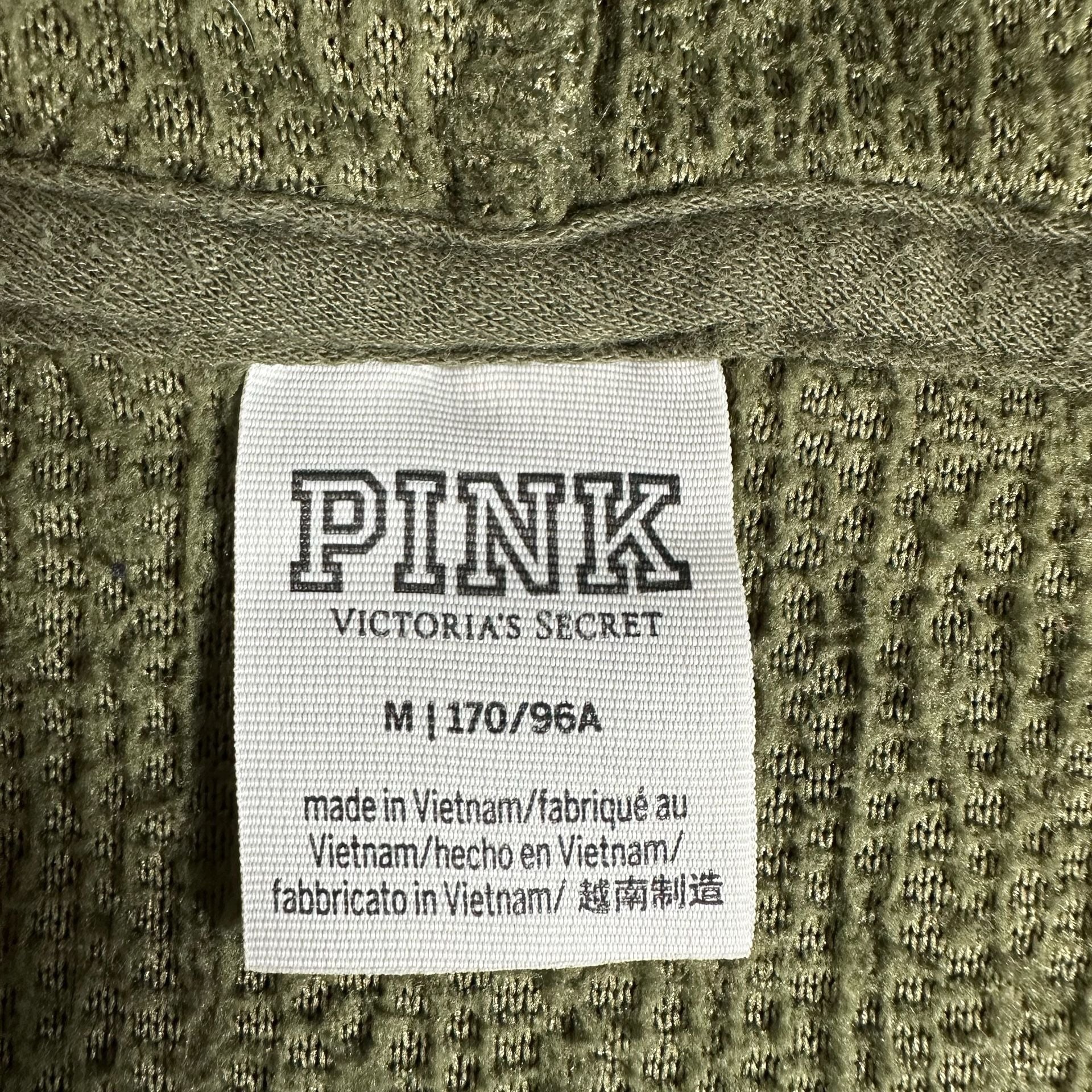 PINK Victoria's Secret Sherpa Hoodie Pullover Green Quarter Zip Size M 2