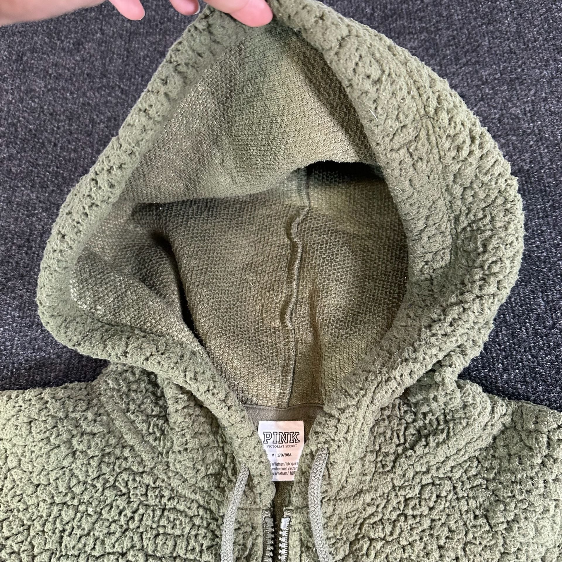 PINK Victoria's Secret Sherpa Hoodie Pullover Green Quarter Zip Size M 3