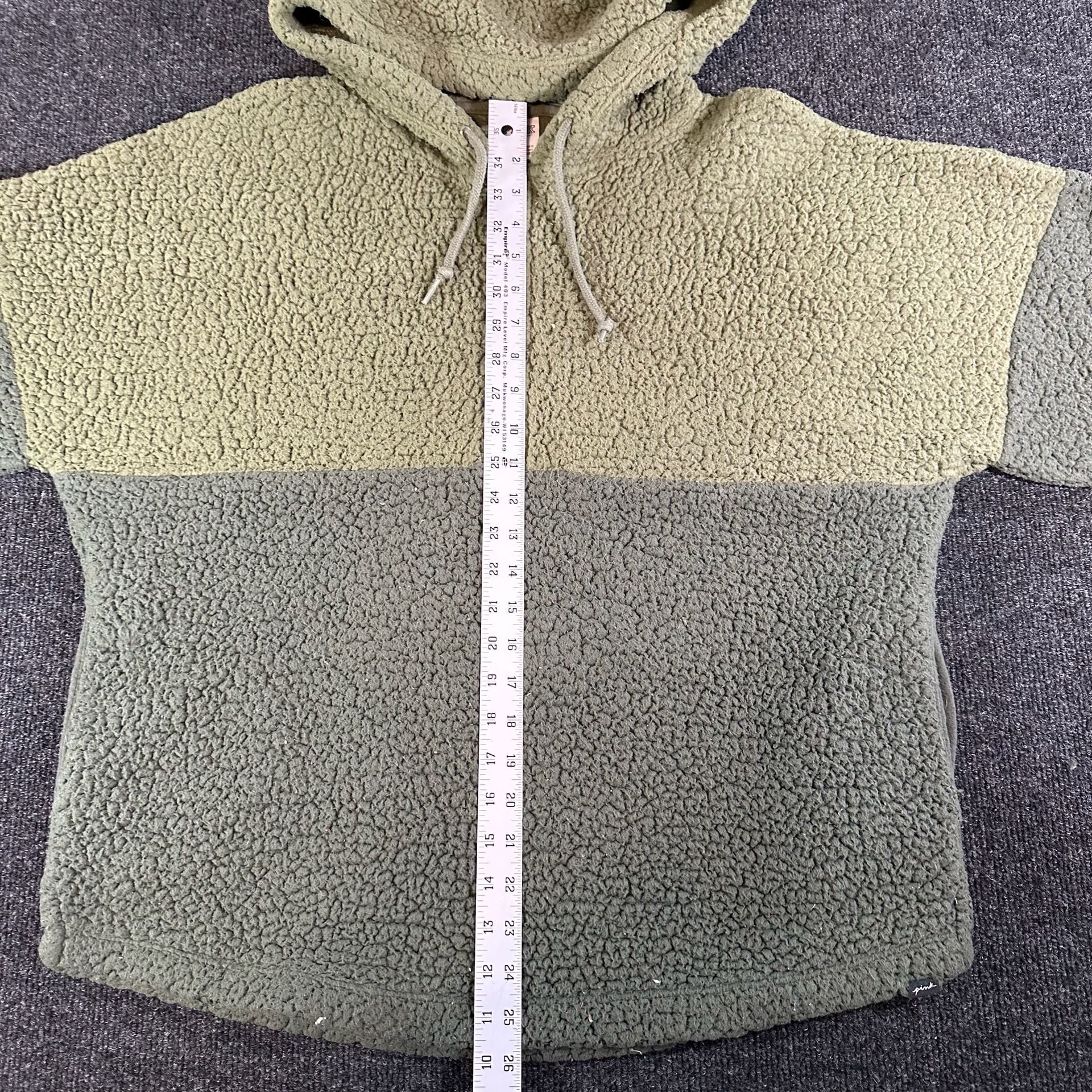 PINK Victoria's Secret Sherpa Hoodie Pullover Green Quarter Zip Size M 10
