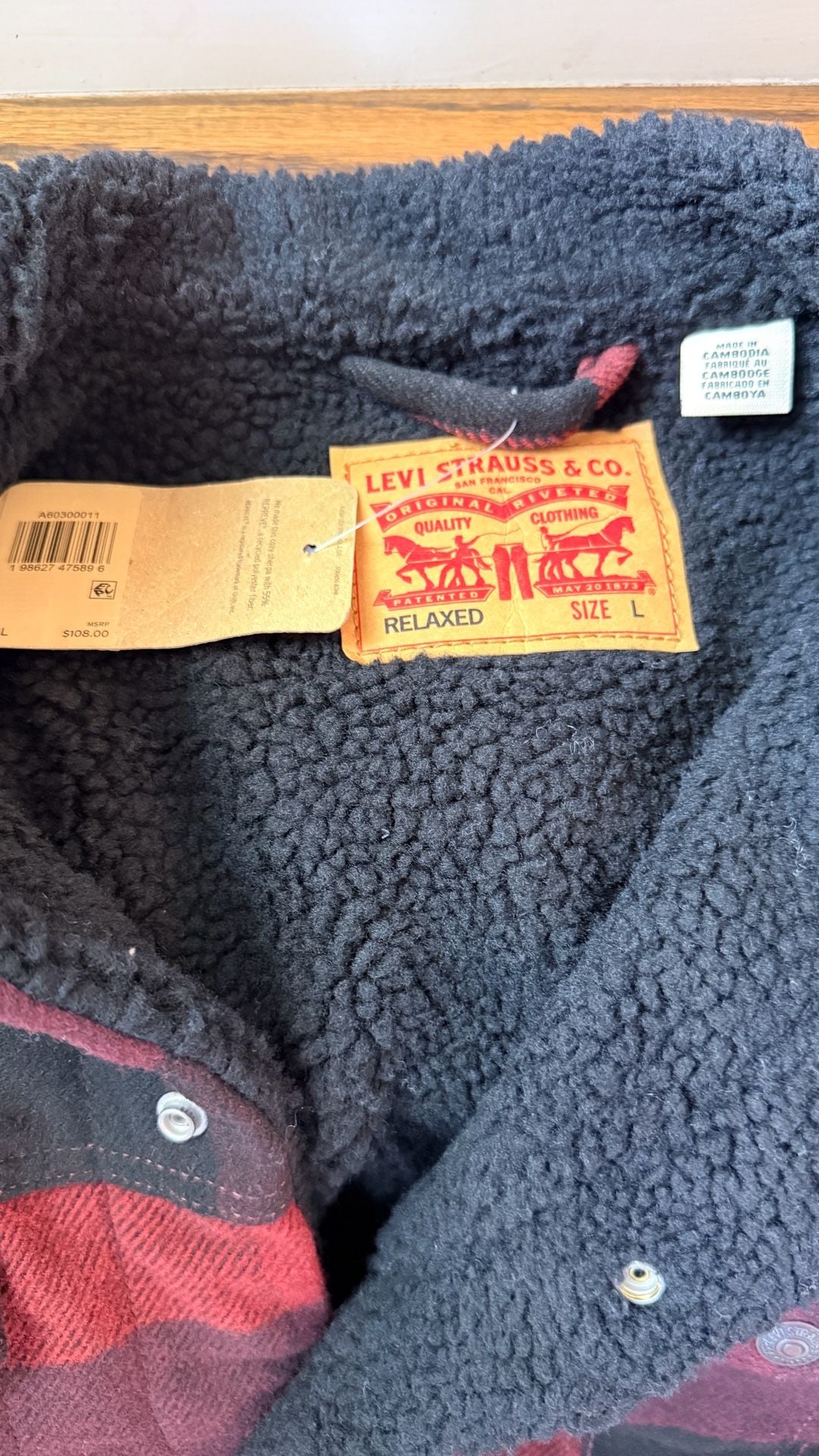 Levi's Relaxed Fit Sherpa Plaid Trucker Jacket Size L Red Black #684 6