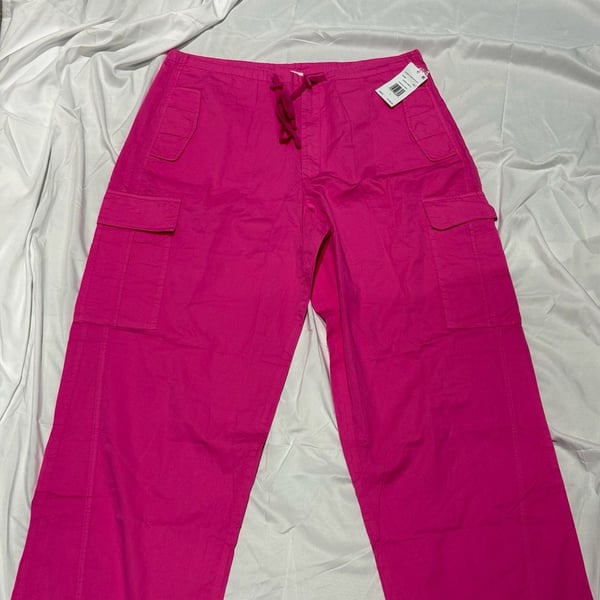 Good American Parachute Cargo Pants Women’s L Malibu Pink Wide Leg NWT $139