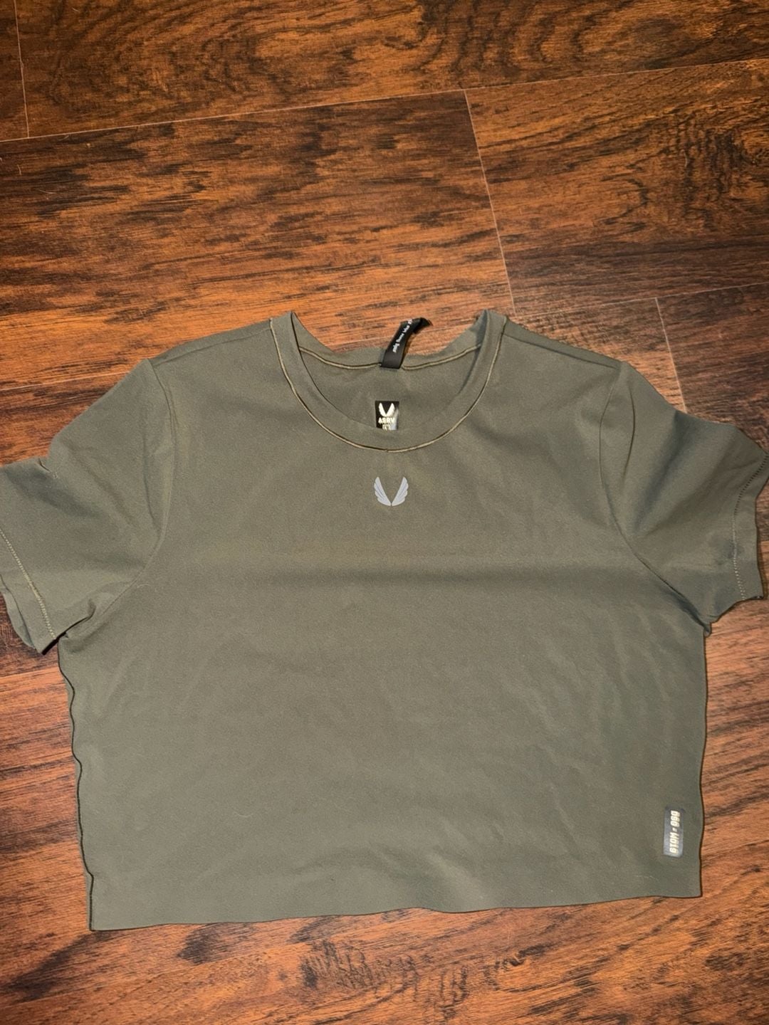 ASRV W019 LYCRA Cropped Tee Size L Sage Green Workout Shirt 2