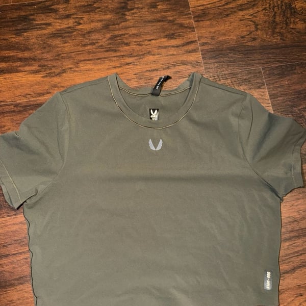 ASRV W019 LYCRA Cropped Tee Size L Sage Green Workout Shirt