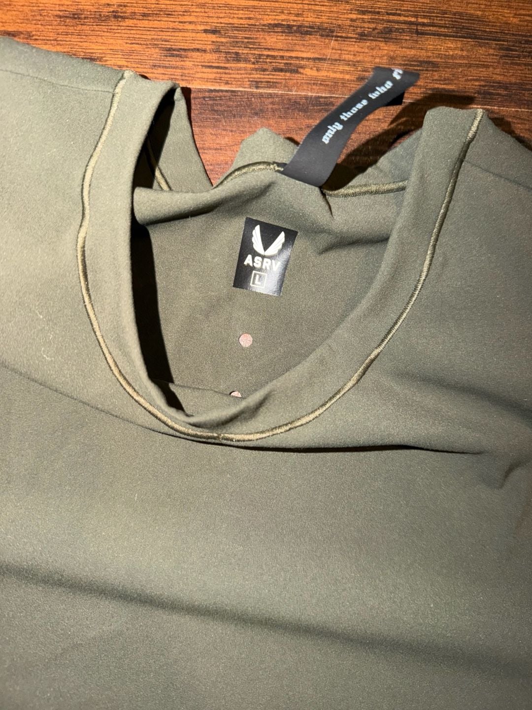 ASRV W019 LYCRA Cropped Tee Size L Sage Green Workout Shirt 3