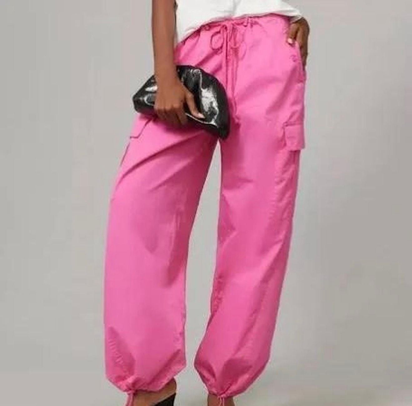 Good American Parachute Cargo Pants Women’s L Malibu Pink Wide Leg NWT $139 8