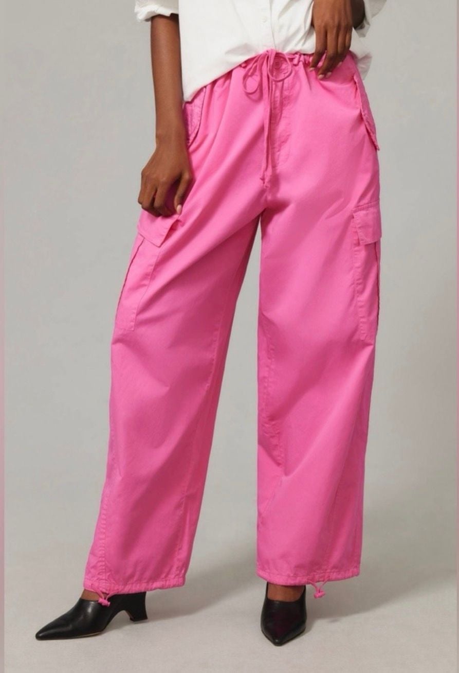 Good American Parachute Cargo Pants Women’s L Malibu Pink Wide Leg NWT $139 10