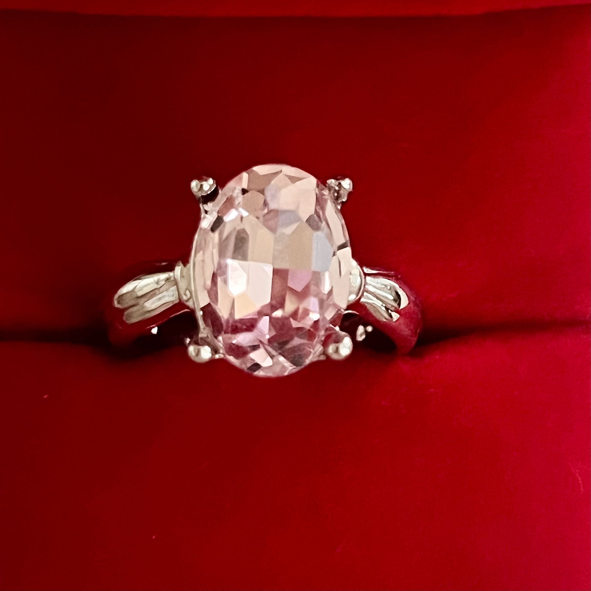 Morganite Solitaire Ring Oval Cut White Gold Solitaire Ring Size 8 2