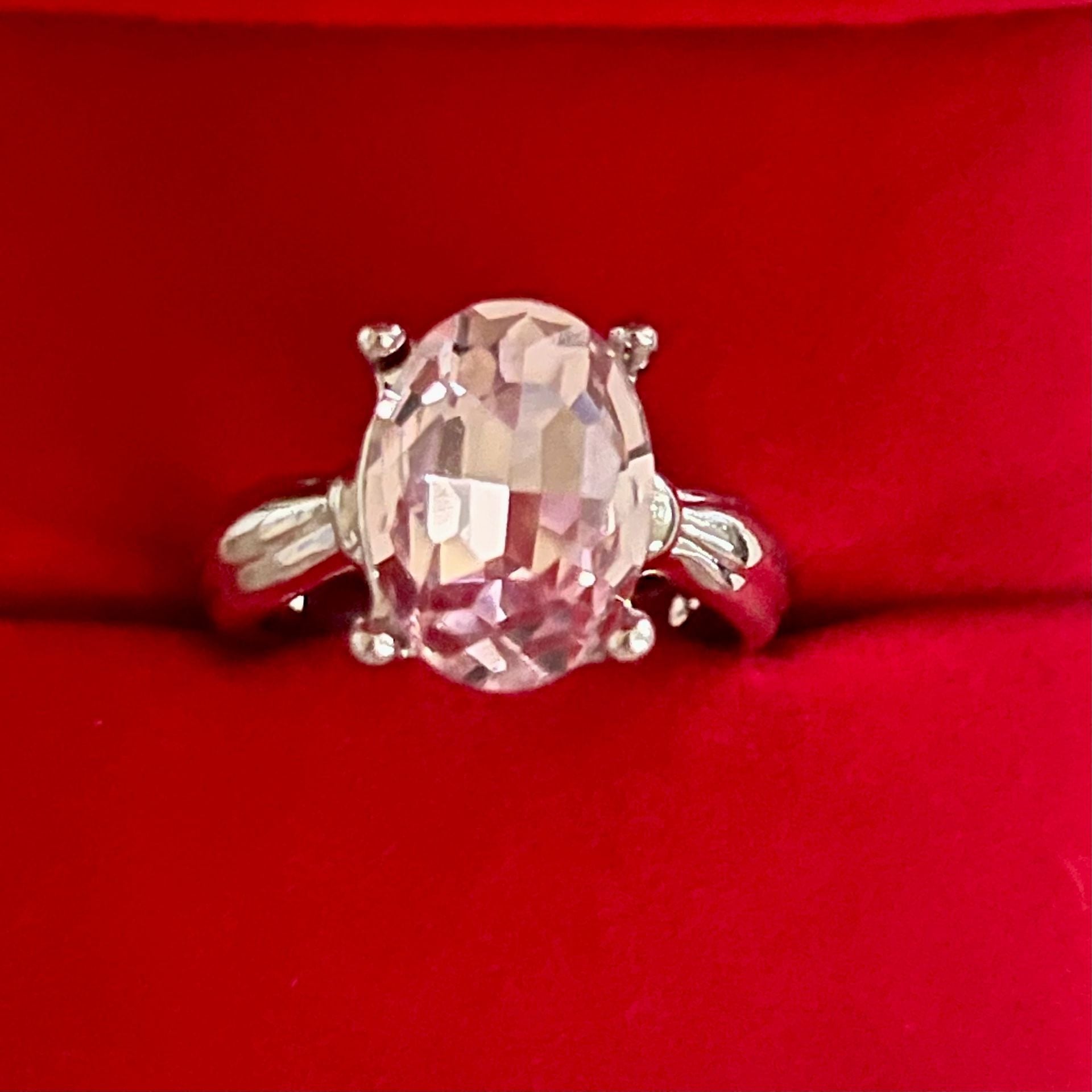 Morganite Solitaire Ring Oval Cut White Gold Solitaire Ring Size 8 3