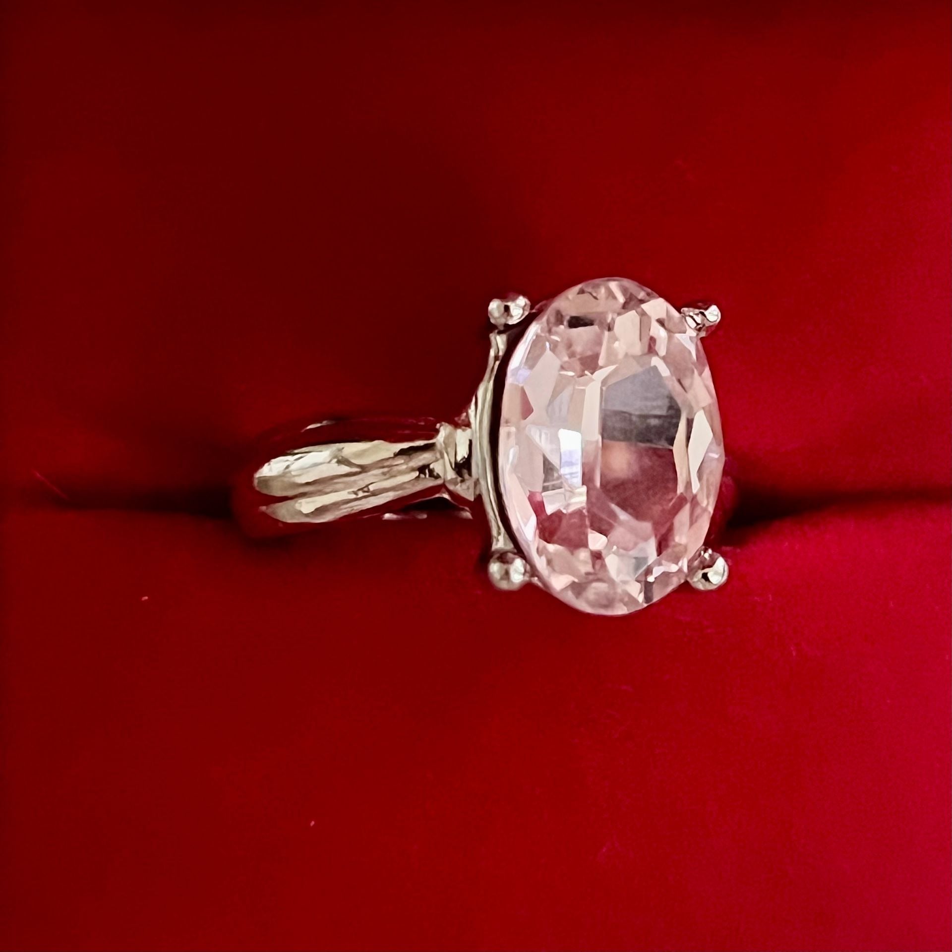 Morganite Solitaire Ring Oval Cut White Gold Solitaire Ring Size 8 4