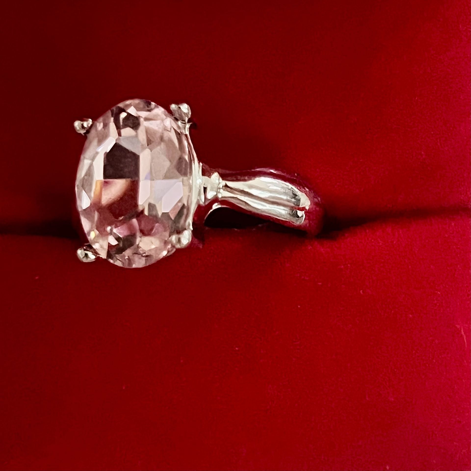 Morganite Solitaire Ring Oval Cut White Gold Solitaire Ring Size 8 5