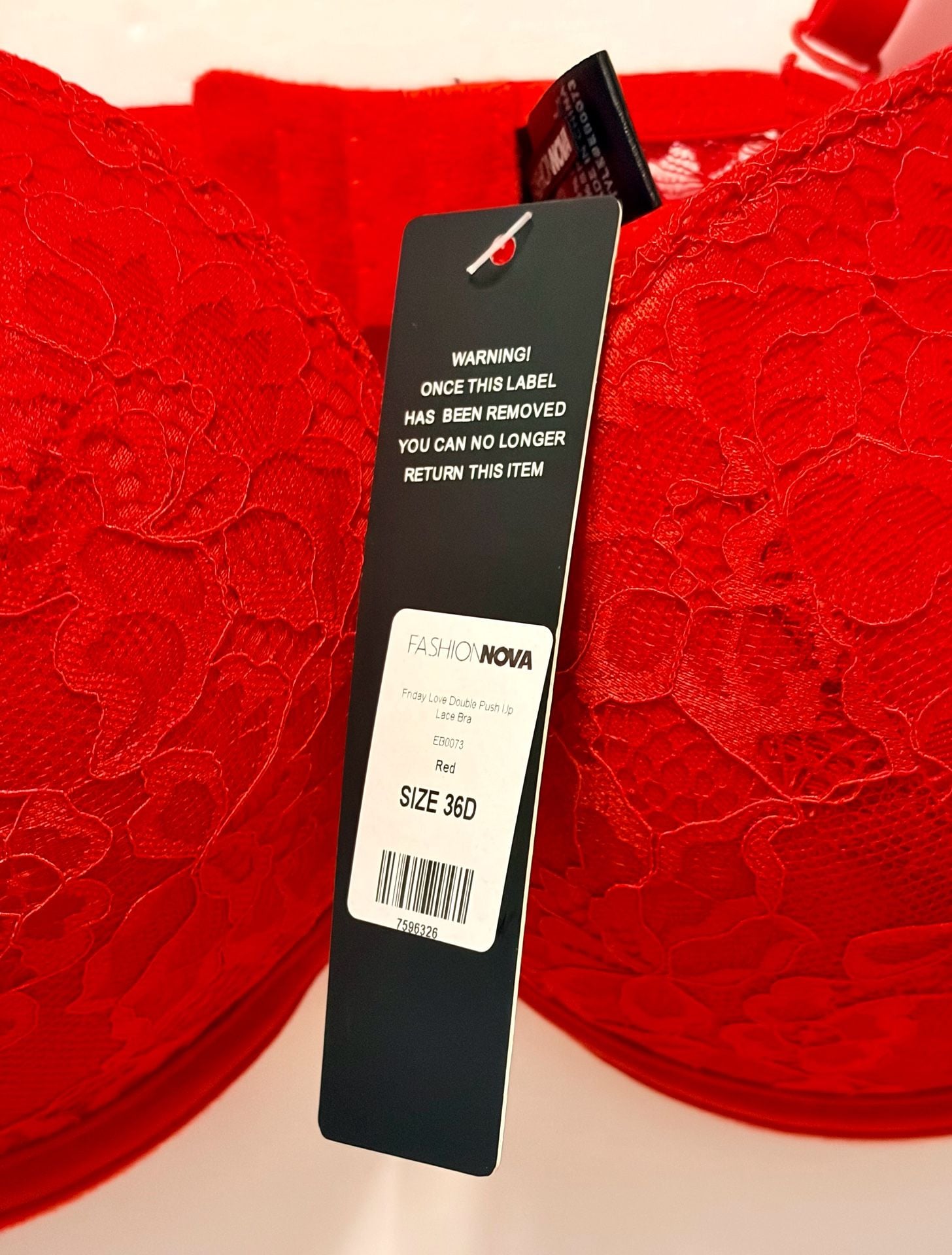 Fashion Nova Friday Love Double Push Up Lace Bra Size 36D Red 6