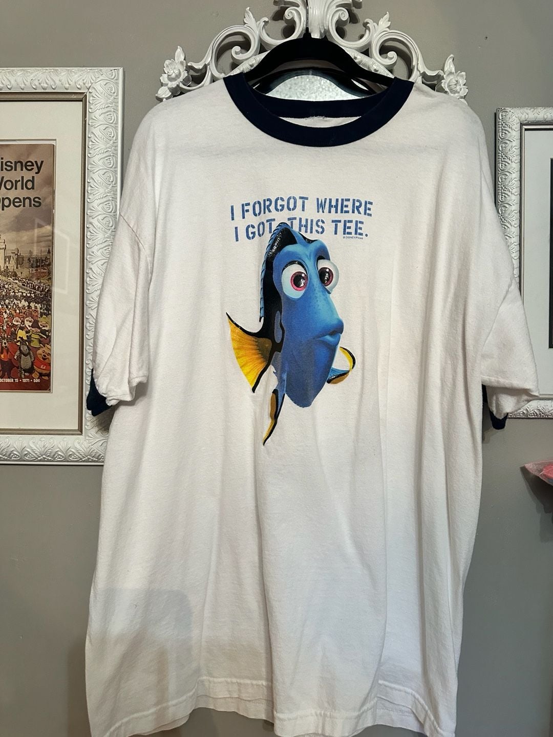 Disney Pixar Finding Nemo Dory T-Shirt Size XXL White Blue Ringer 1