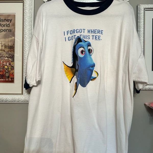 Disney Pixar Finding Nemo Dory T-Shirt Size XXL White Blue Ringer