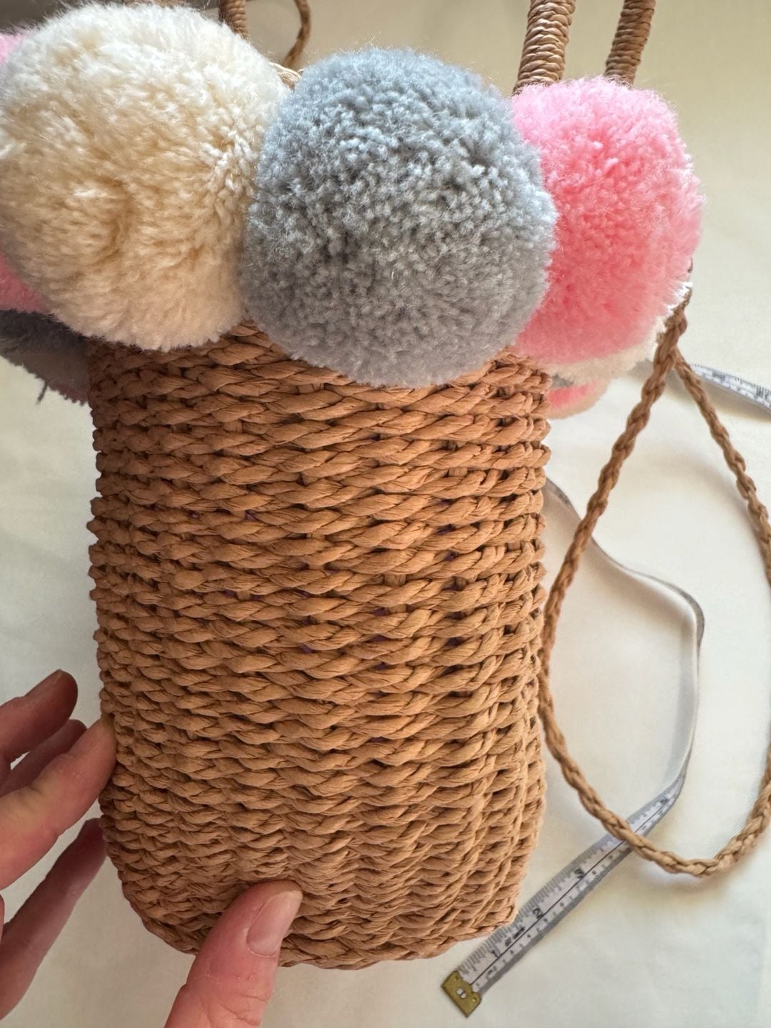 Pom Pom Straw Woven Tote Bag Pink Gingham Boho Coastal Shoulder Crossbody 13
