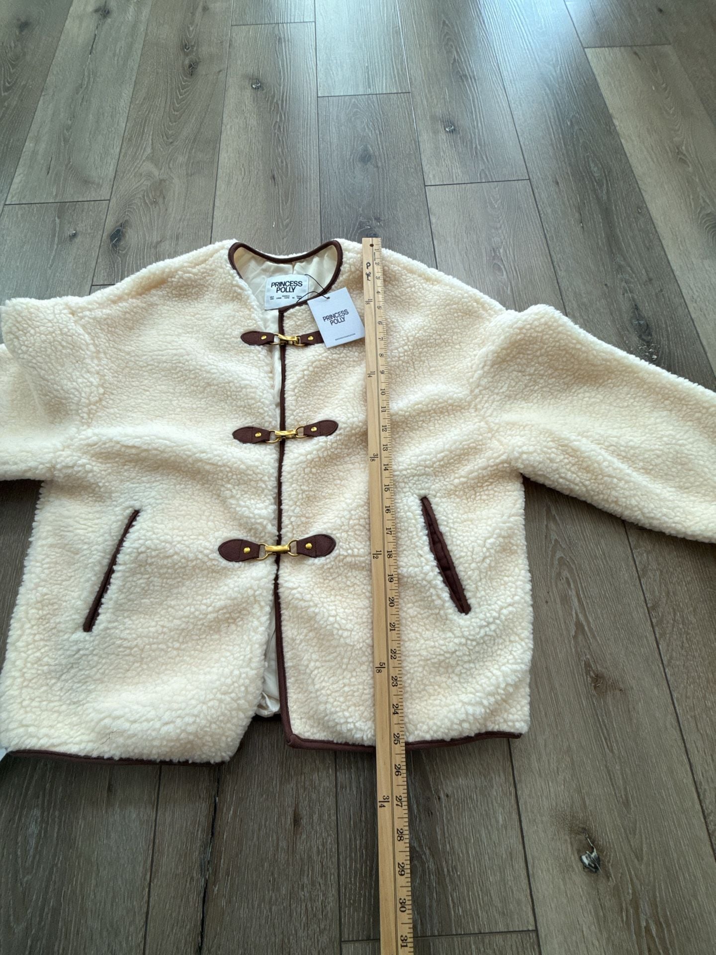 Princess Polly Adylic Teddy Coat Size US 4 Cream Brown Faux Shearling 7