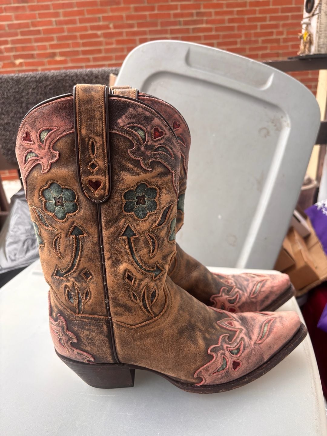 Dan Post Women's Vintage Bluebird Snip Toe Leather Cowboy Boots size 8.5 2