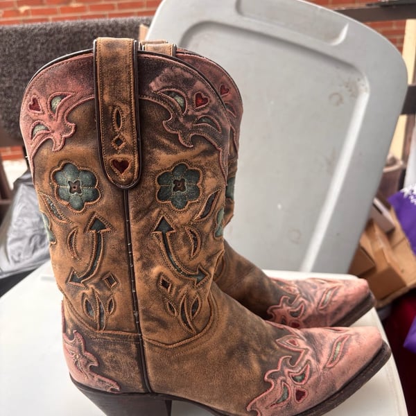 Dan Post Women's Vintage Bluebird Snip Toe Leather Cowboy Boots size 8.5
