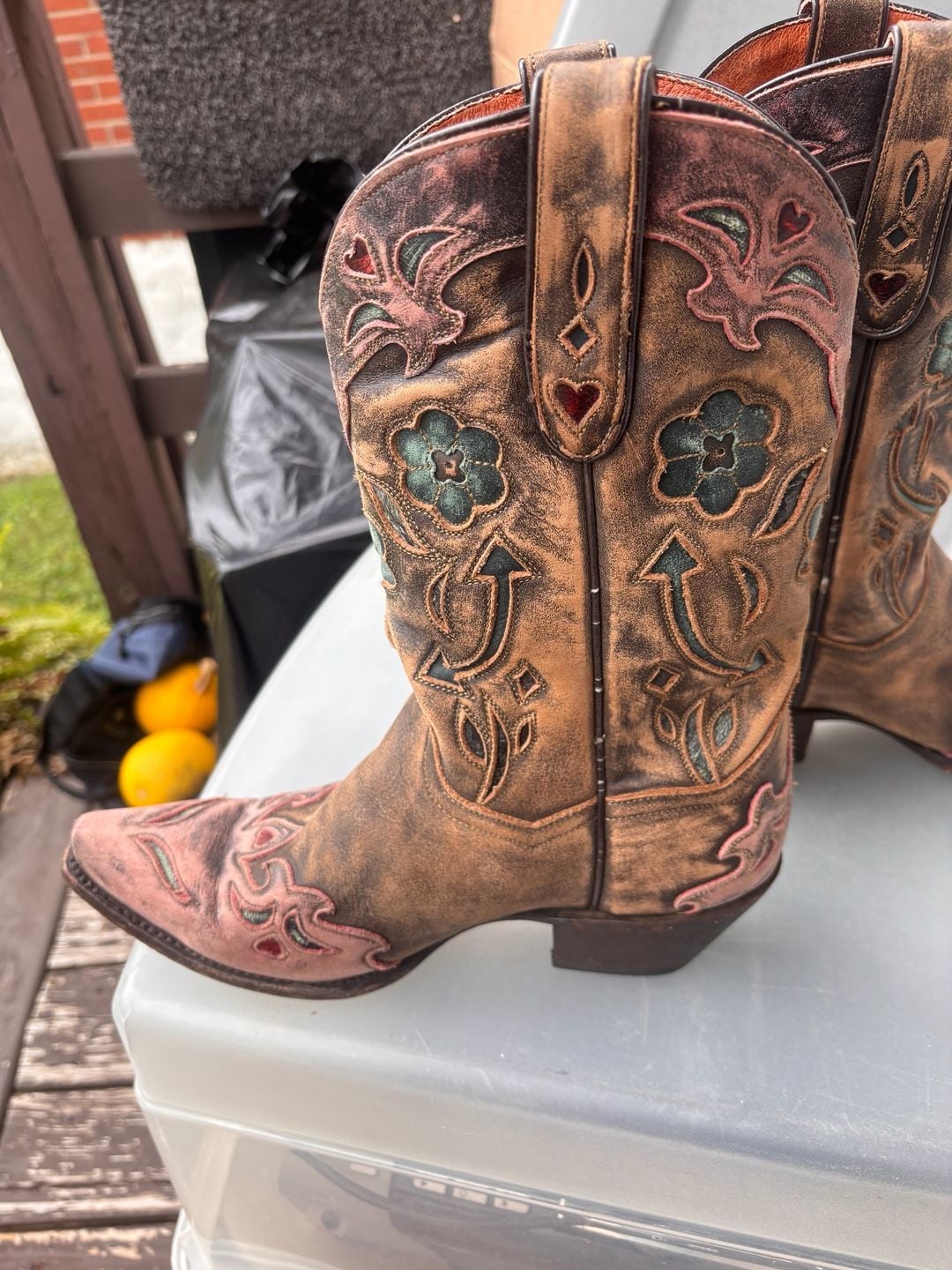Dan Post Women's Vintage Bluebird Snip Toe Leather Cowboy Boots size 8.5 4