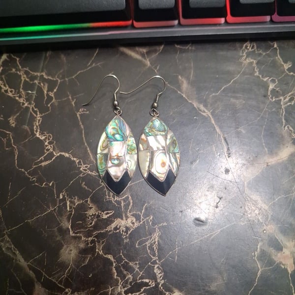 Mexican Alpaca Abalone Mosaic Drop Earrings