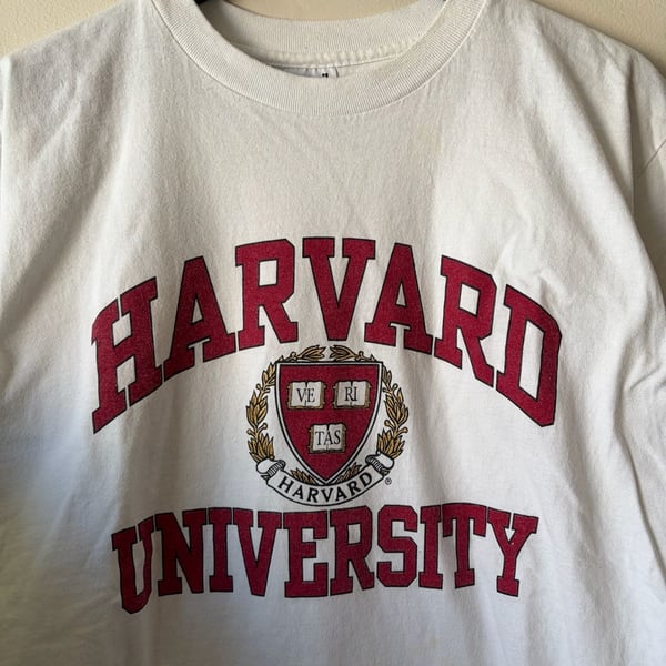 Anvil Harvard University T-Shirt Size L White Cotton Crest